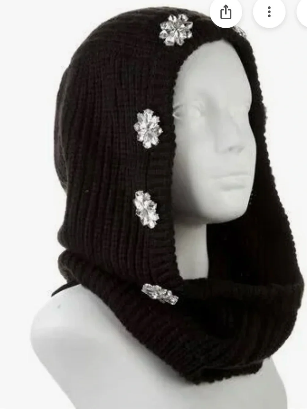Ugg Black Knit Balaclava with Crystal Flower Accents